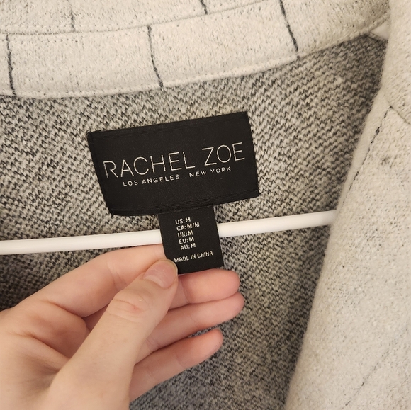 Rachel Zoe Oversized Wool Striped Ivory Snap On Blazer Coat Pockets Size M #R447 - Picture 2 of 5